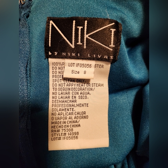 NIKI By Niki Livas Teal Sequin Halter Gown - Picture 11 of 11